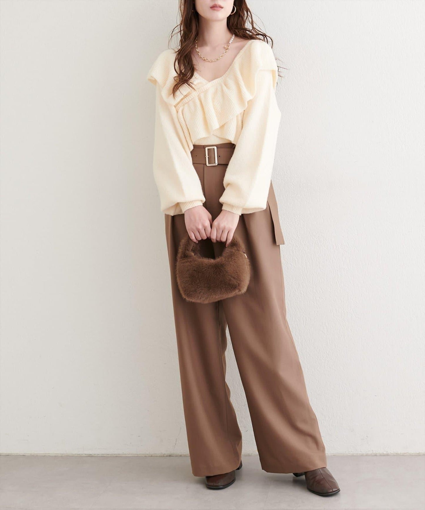 【natural couture】交叉荷葉邊針織衫