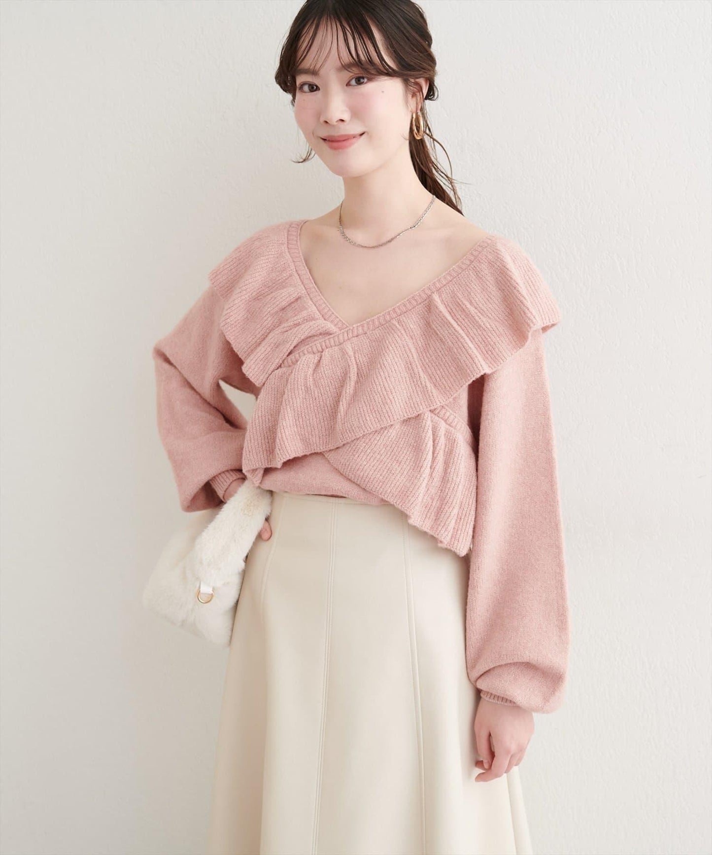 【natural couture】交叉荷葉邊針織衫