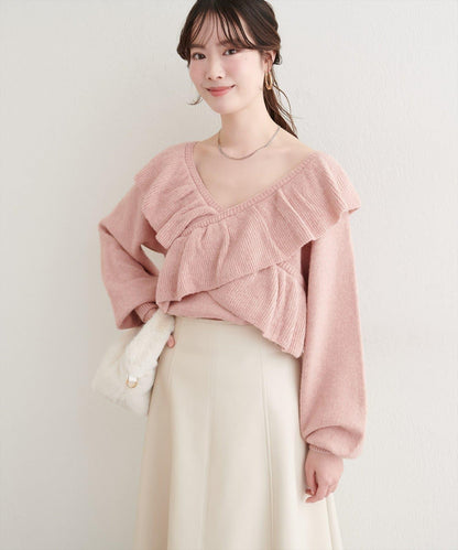 【natural couture】交叉荷葉邊針織衫