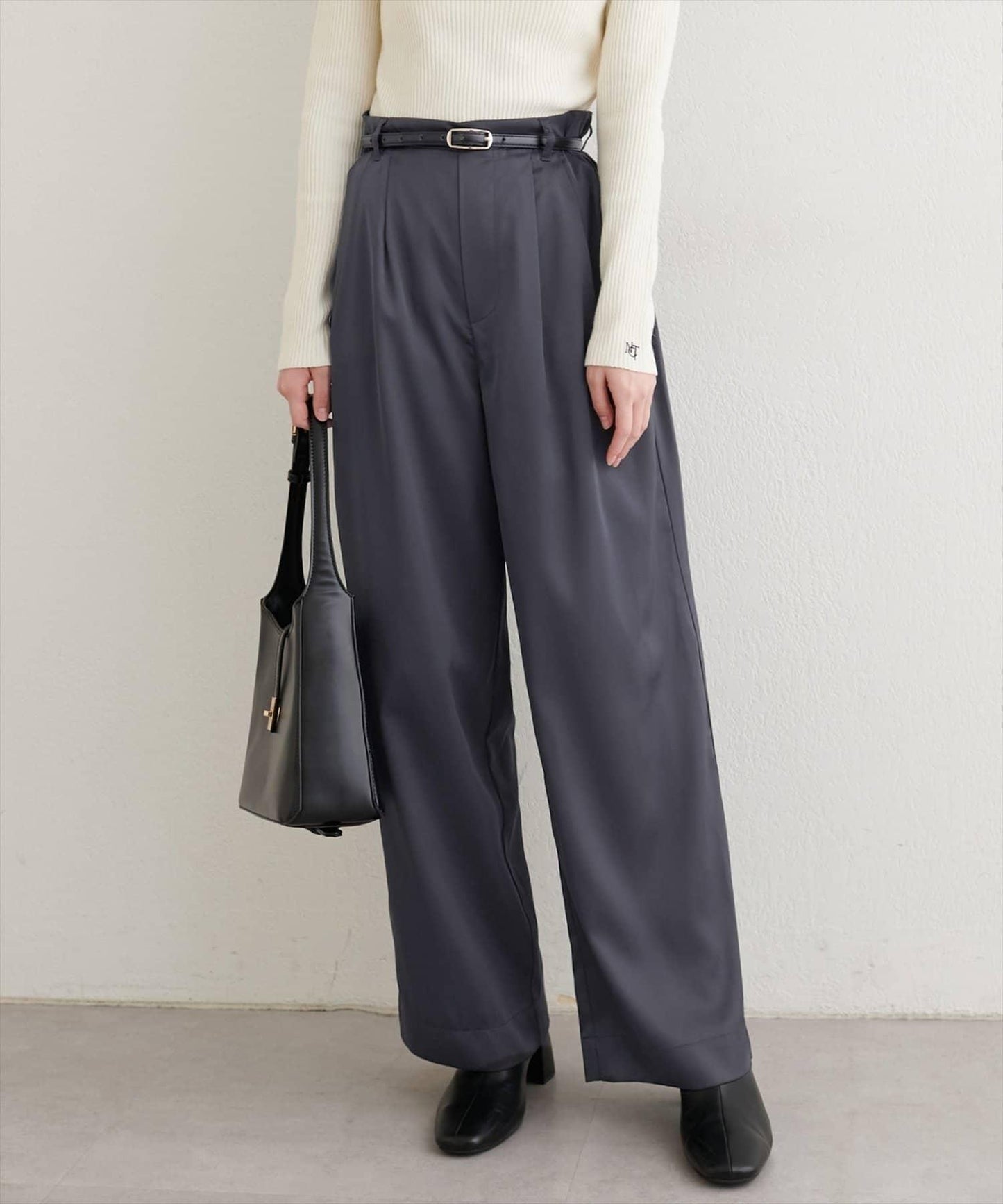 【natural couture】褶皺緞面長褲