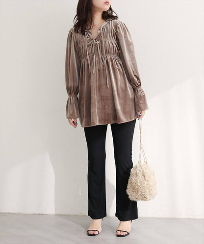 【natural couture】【canami】2WAY蝴蝶結天鵝絨襯衫