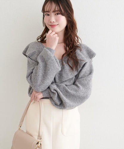 【natural couture】交叉荷葉邊針織衫