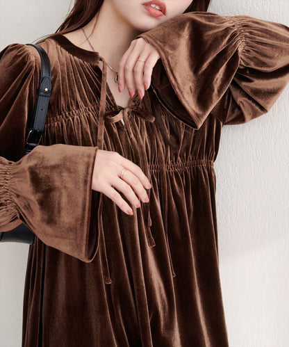 【natural couture】【canami】2WAY蝴蝶結天鵝絨襯衫