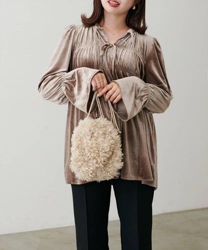 【natural couture】【canami】2WAY蝴蝶結天鵝絨襯衫