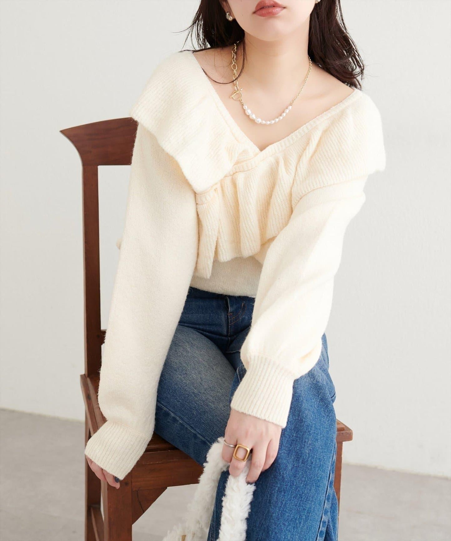 【natural couture】交叉荷葉邊針織衫