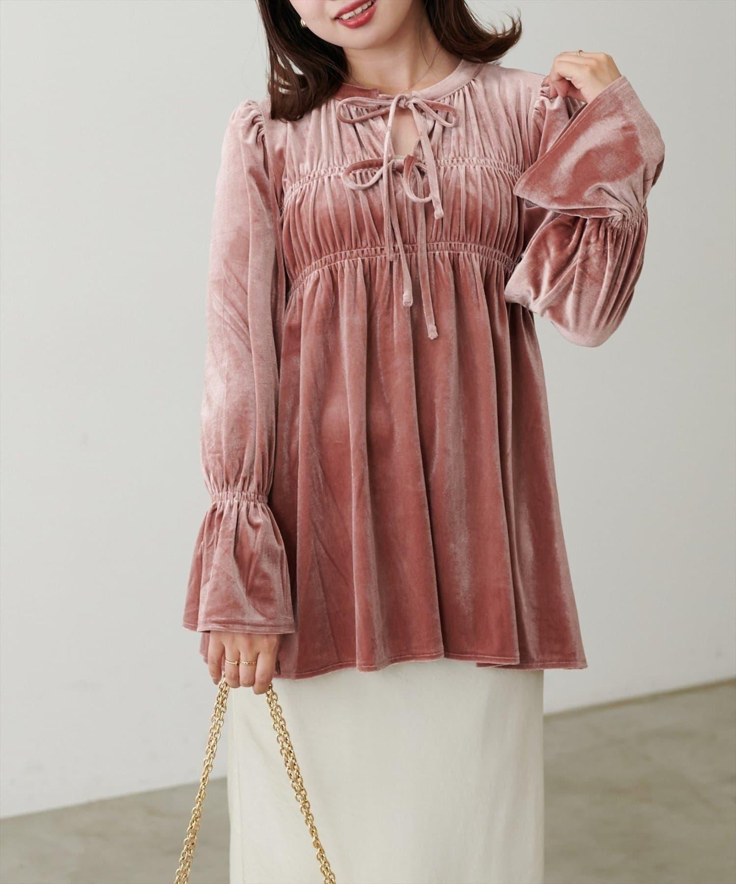 【natural couture】【canami】2WAY蝴蝶結天鵝絨襯衫