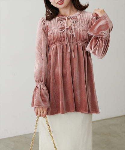 【natural couture】【canami】2WAY蝴蝶結天鵝絨襯衫