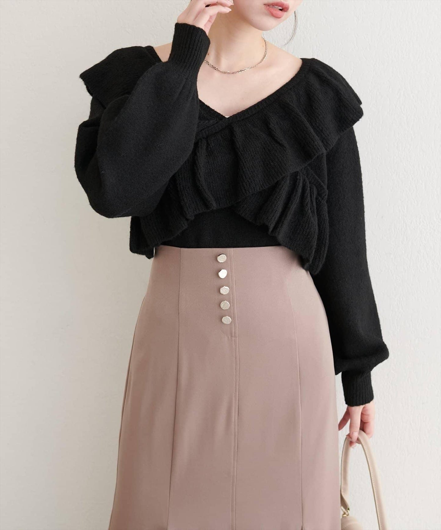 【natural couture】交叉荷葉邊針織衫