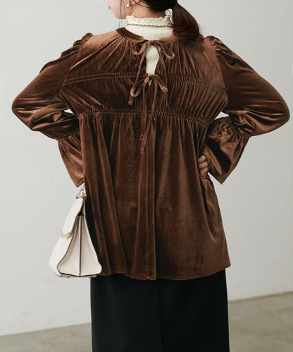 【natural couture】【canami】2WAY蝴蝶結天鵝絨襯衫