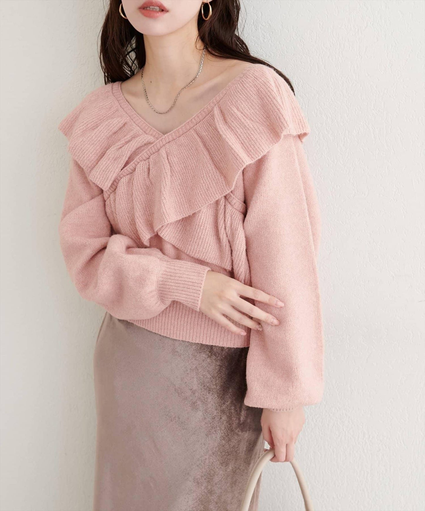 【natural couture】交叉荷葉邊針織衫