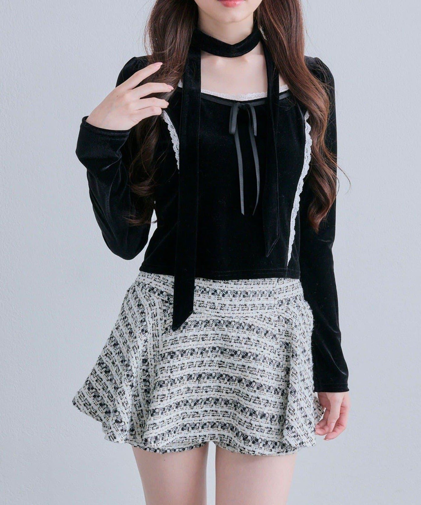 【OLIVE des OLIVE】帶領結天鵝絨上衣