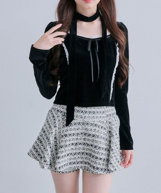 【OLIVE des OLIVE】帶領結天鵝絨上衣