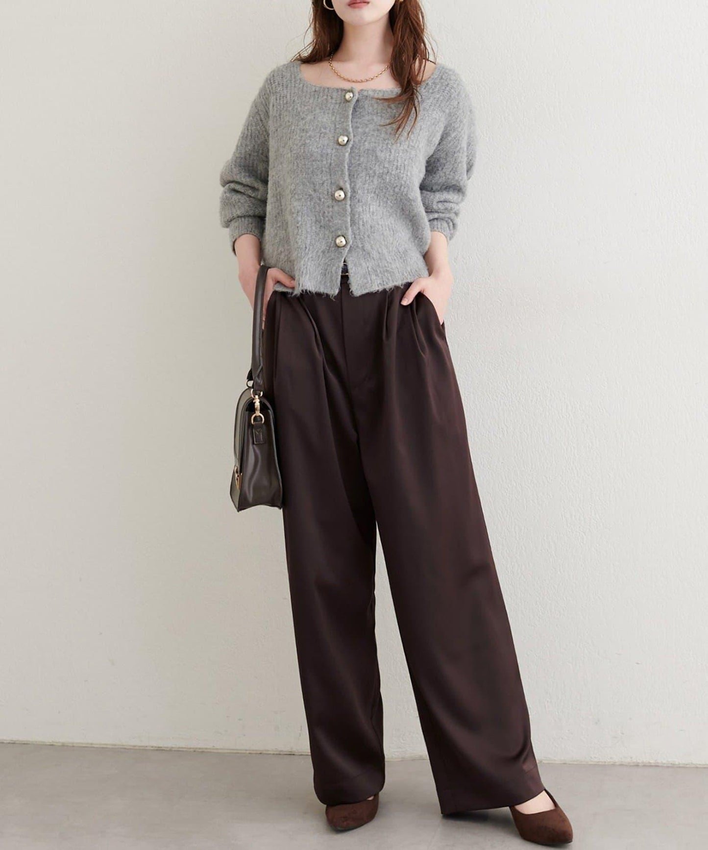 【natural couture】褶皺緞面長褲