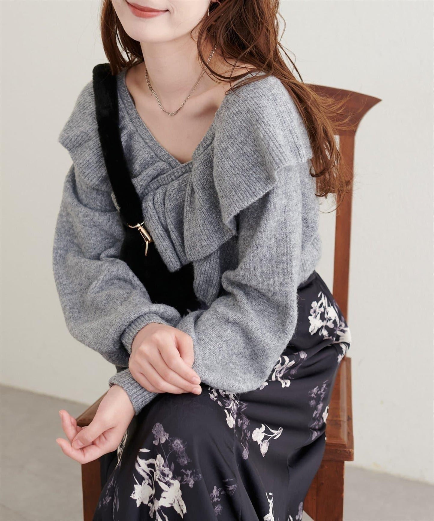 【natural couture】交叉荷葉邊針織衫