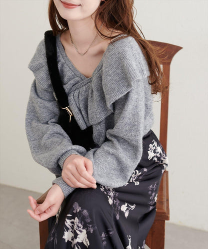 【natural couture】交叉荷葉邊針織衫