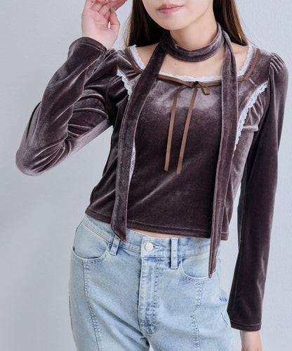 【OLIVE des OLIVE】帶領結天鵝絨上衣