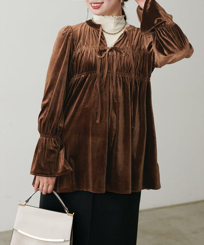 【natural couture】【canami】2WAY蝴蝶結天鵝絨襯衫