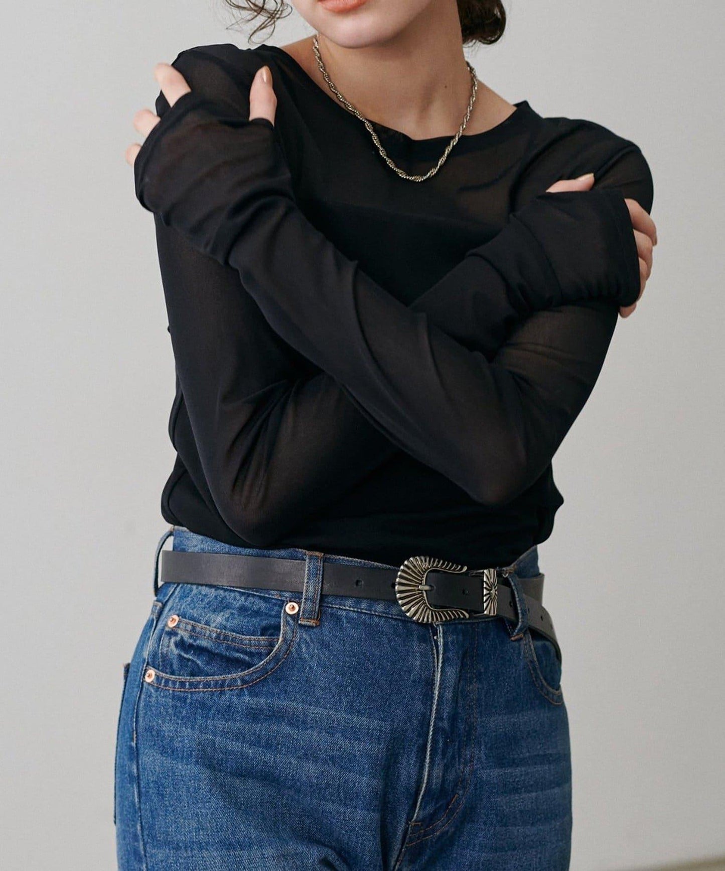 【LARUTA】網紗薄紗套頭衫