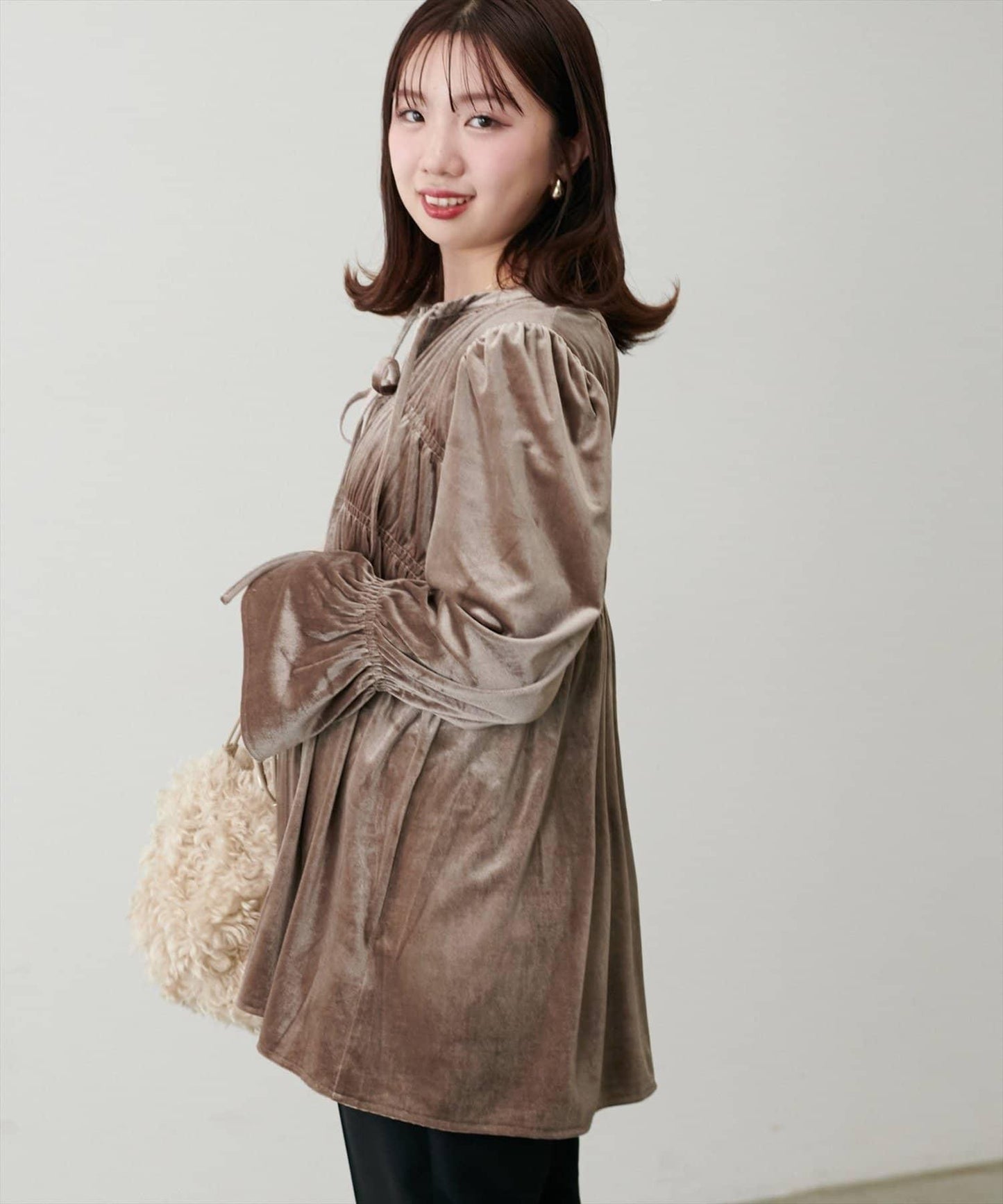 【natural couture】【canami】2WAY蝴蝶結天鵝絨襯衫