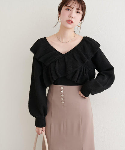 【natural couture】交叉荷葉邊針織衫