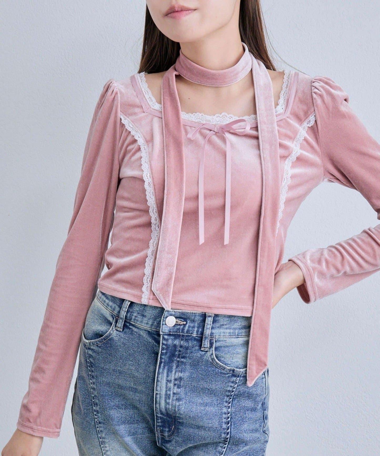 【OLIVE des OLIVE】帶領結天鵝絨上衣