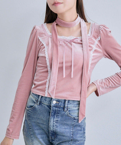 【OLIVE des OLIVE】帶領結天鵝絨上衣