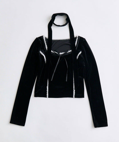 【OLIVE des OLIVE】帶領結天鵝絨上衣