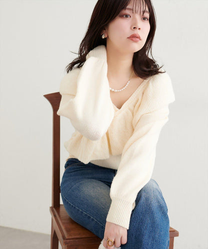 【natural couture】交叉荷葉邊針織衫