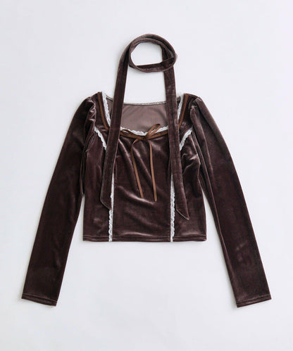 【OLIVE des OLIVE】帶領結天鵝絨上衣