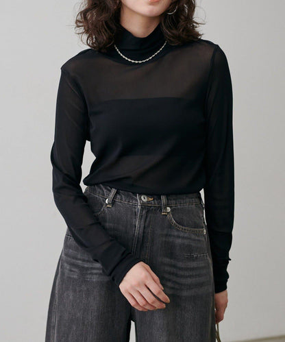 【LARUTA】網紗薄紗高領套頭衫