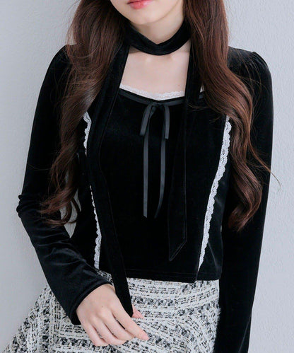 【OLIVE des OLIVE】帶領結天鵝絨上衣