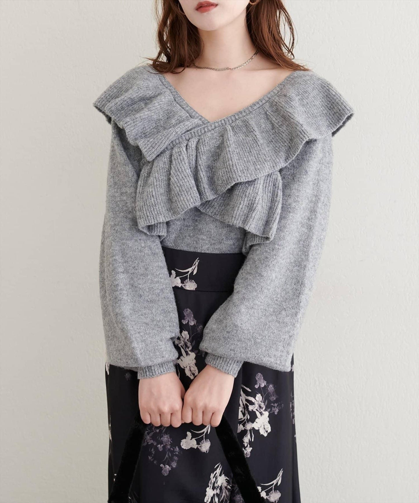 【natural couture】交叉荷葉邊針織衫