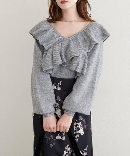 【natural couture】交叉荷葉邊針織衫