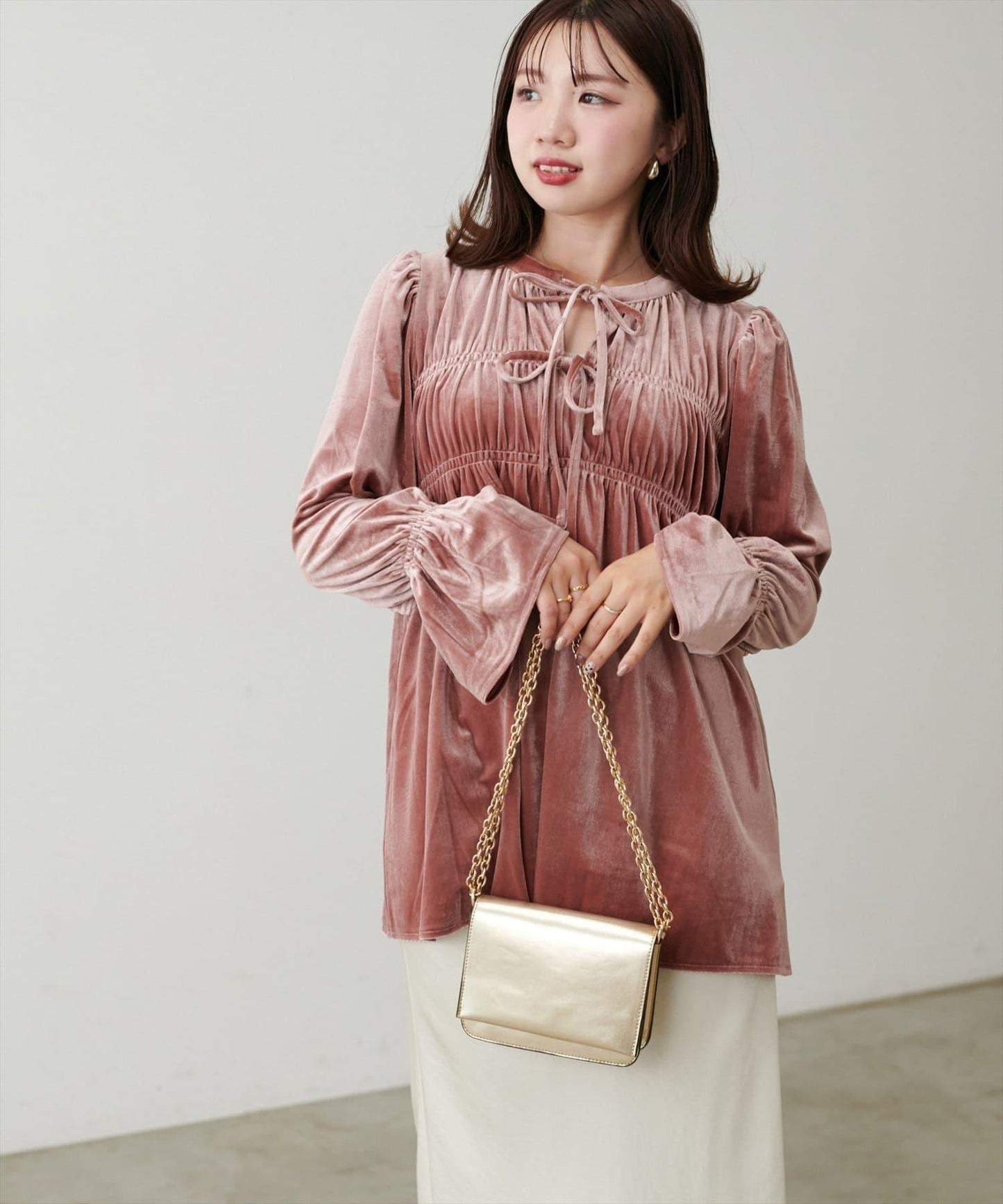 【natural couture】【canami】2WAY蝴蝶結天鵝絨襯衫