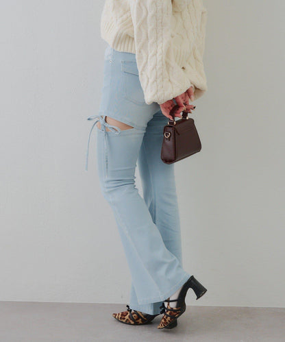 蝴蝶結側開叉喇叭褲