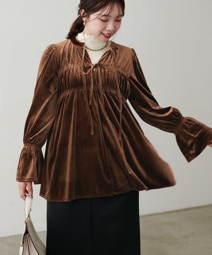 【natural couture】【canami】2WAY蝴蝶結天鵝絨襯衫