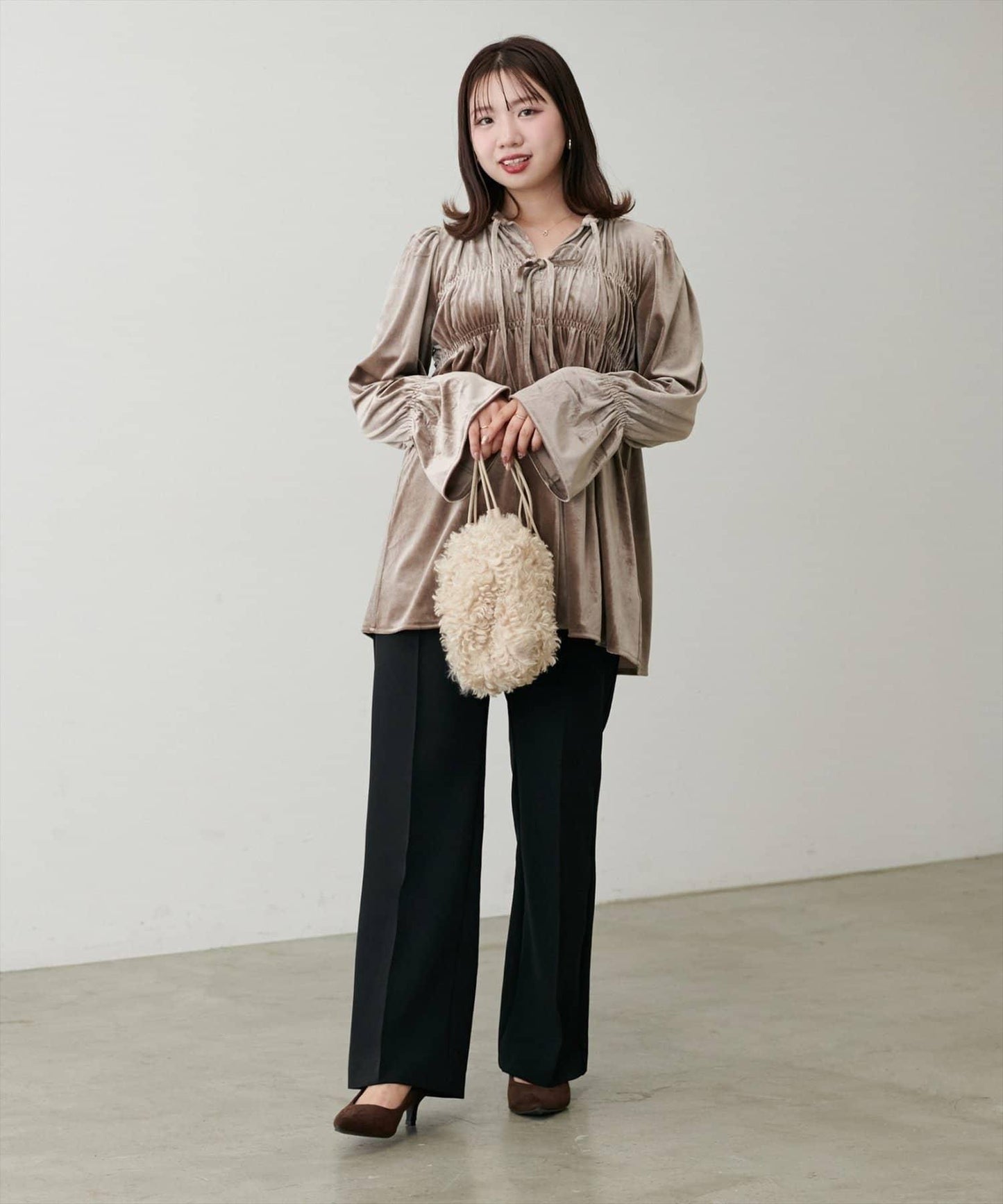 【natural couture】【canami】2WAY蝴蝶結天鵝絨襯衫