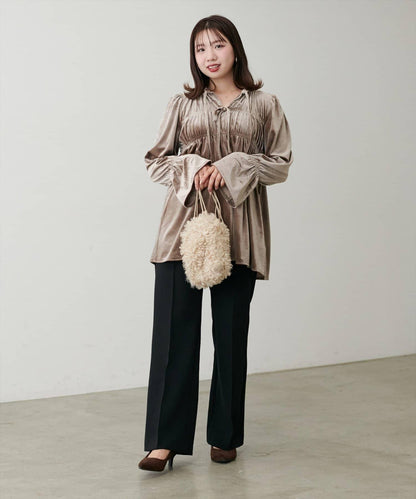 【natural couture】【canami】2WAY蝴蝶結天鵝絨襯衫