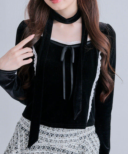 【OLIVE des OLIVE】帶領結天鵝絨上衣