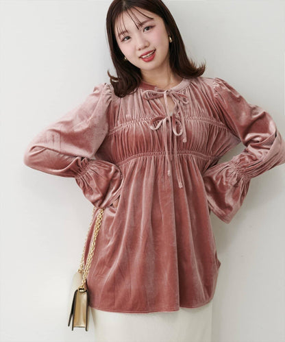 【natural couture】【canami】2WAY蝴蝶結天鵝絨襯衫