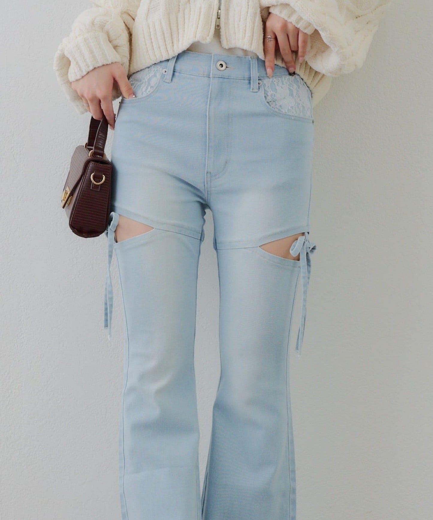 蝴蝶結側開叉喇叭褲