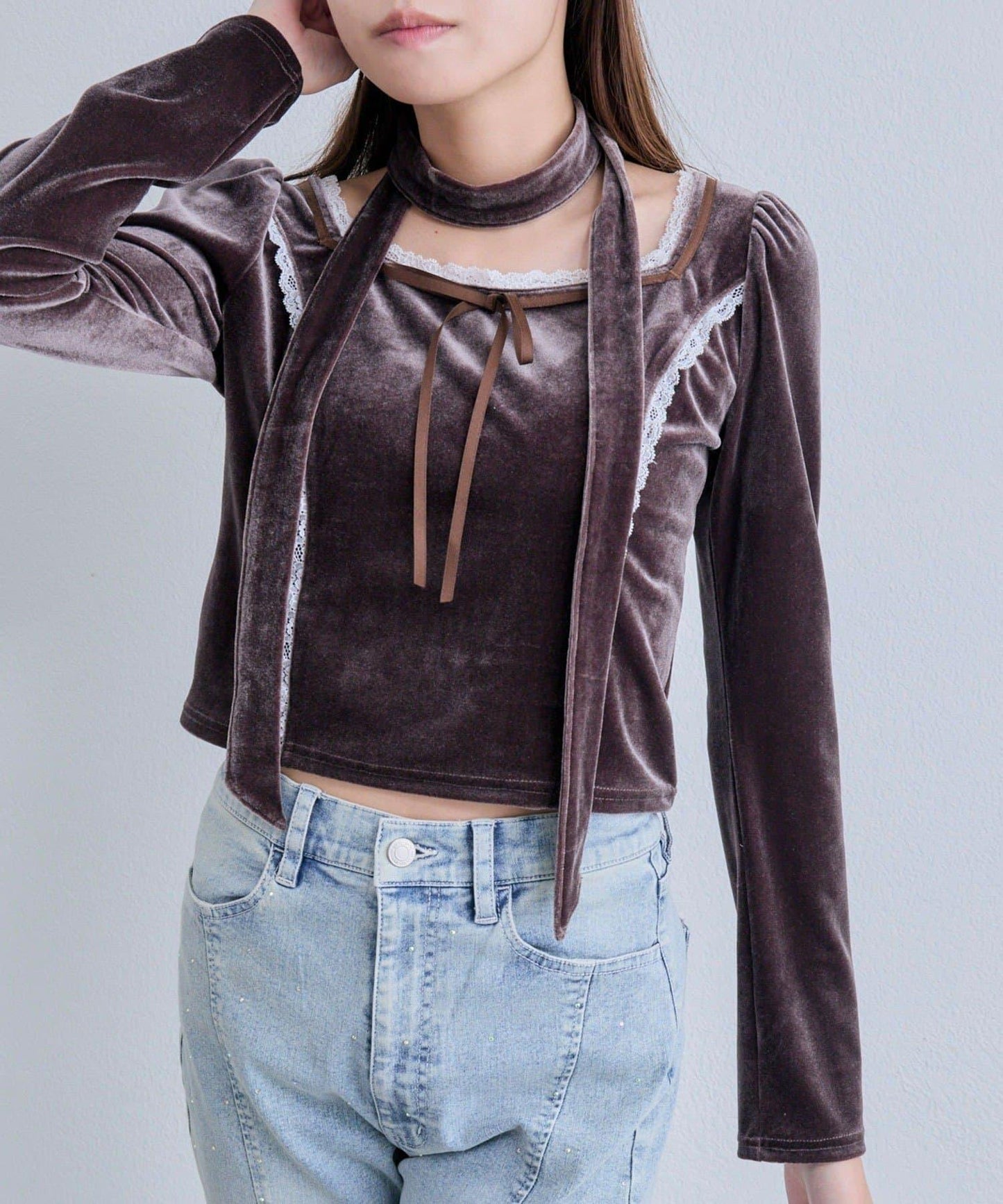 【OLIVE des OLIVE】帶領結天鵝絨上衣