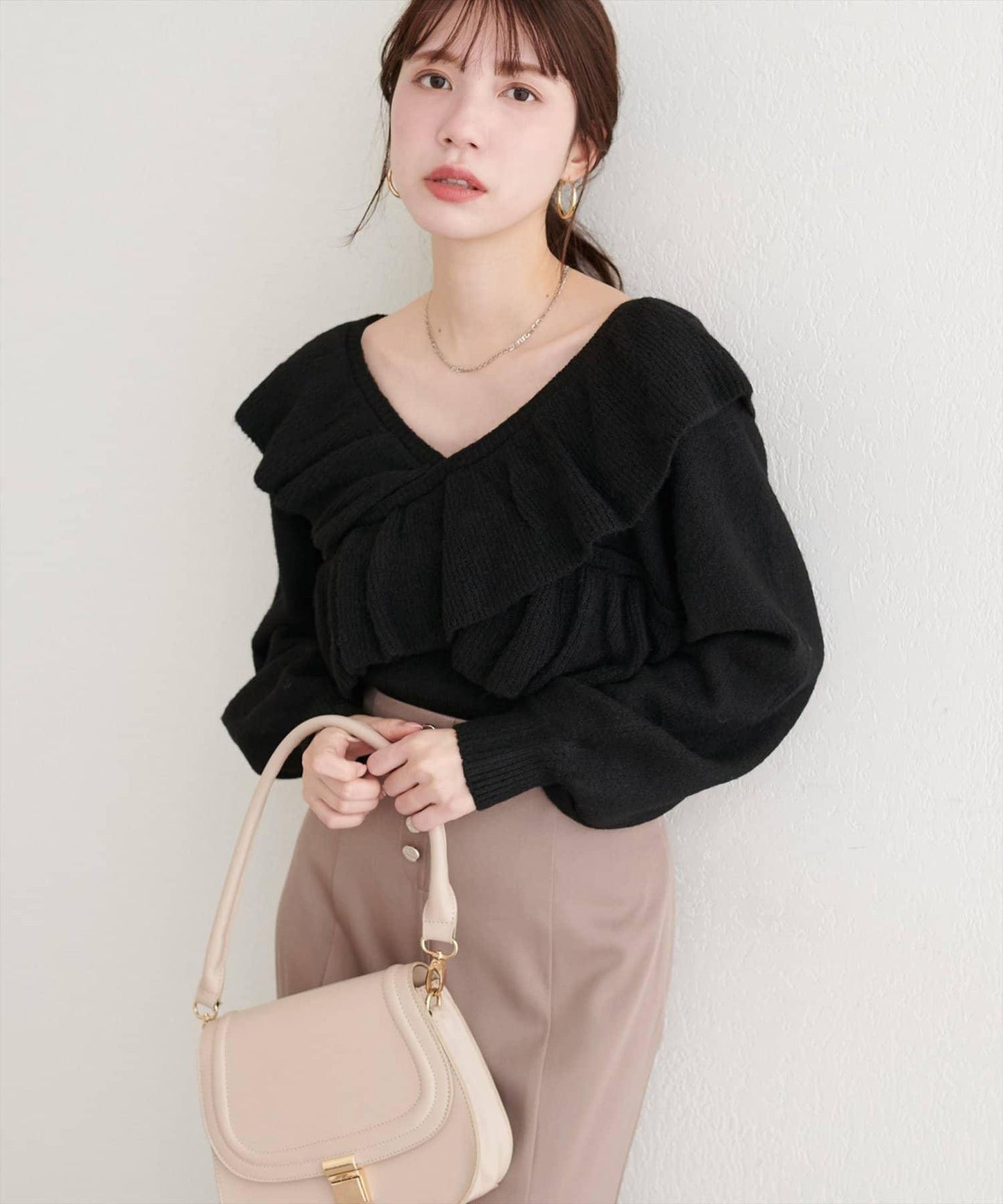 【natural couture】交叉荷葉邊針織衫