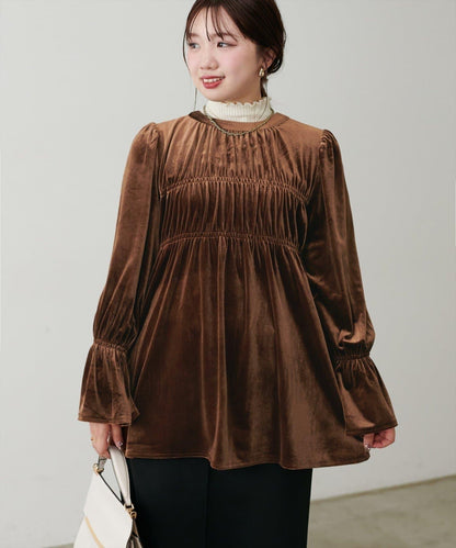 【natural couture】【canami】2WAY蝴蝶結天鵝絨襯衫