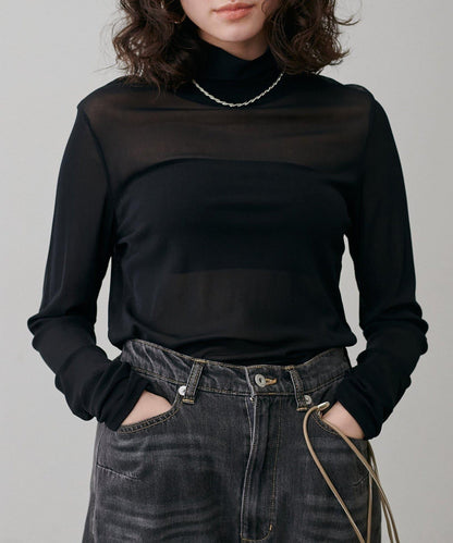 【LARUTA】網紗高領套頭衫