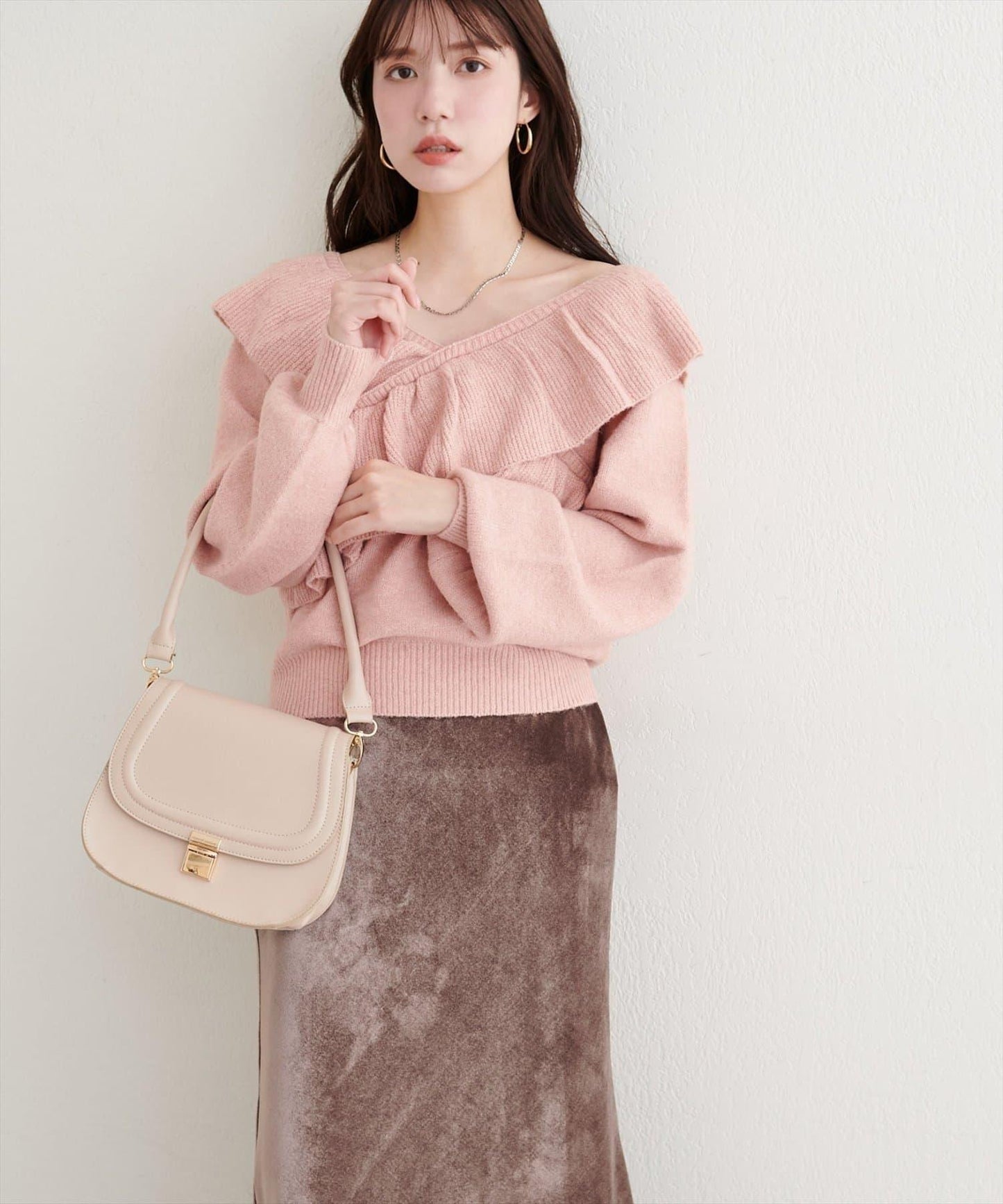 【natural couture】交叉荷葉邊針織衫