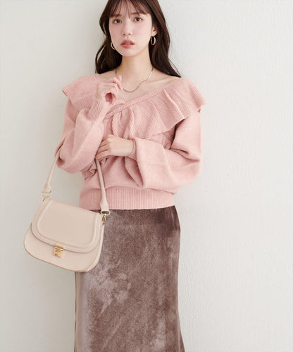 【natural couture】交叉荷葉邊針織衫