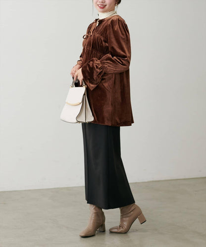 【natural couture】【canami】2WAY蝴蝶結天鵝絨襯衫