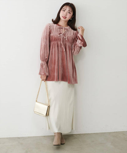 【natural couture】【canami】2WAY蝴蝶結天鵝絨襯衫