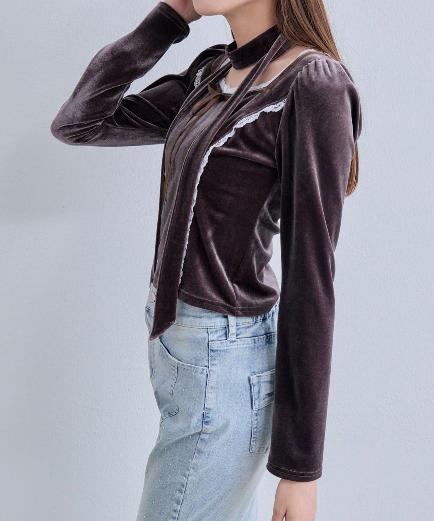 【OLIVE des OLIVE】帶領結天鵝絨上衣